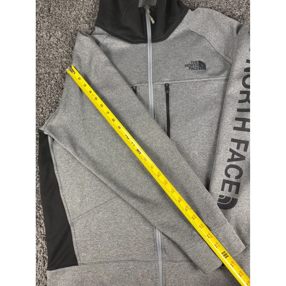 The North Face Mens XL Grey Black Full Zip Hoodie Fleece Jacket Logo Sleeve